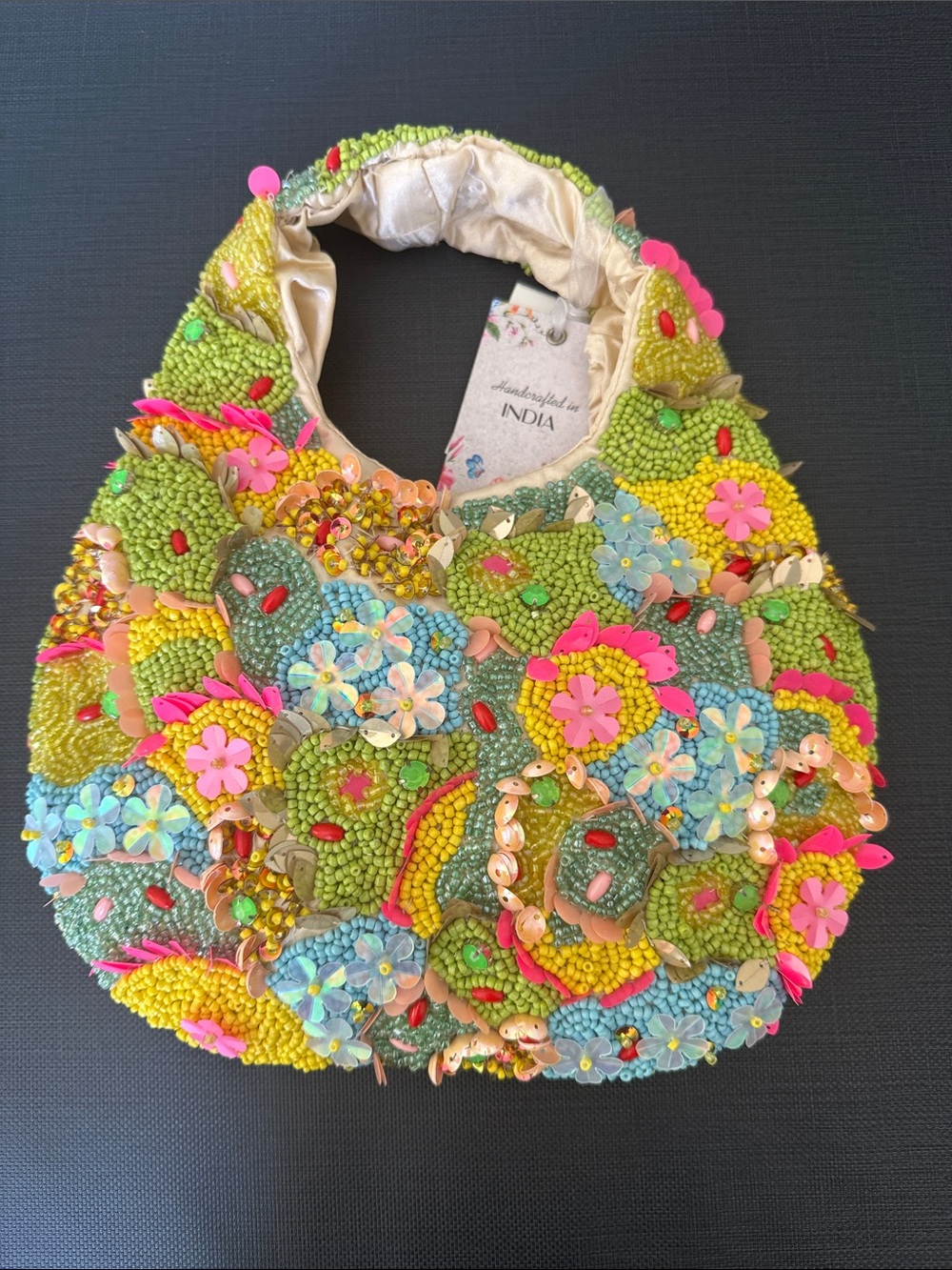 Vibrant floral multicolor beaded embellished bold shoulder bag trendy viral NEW
